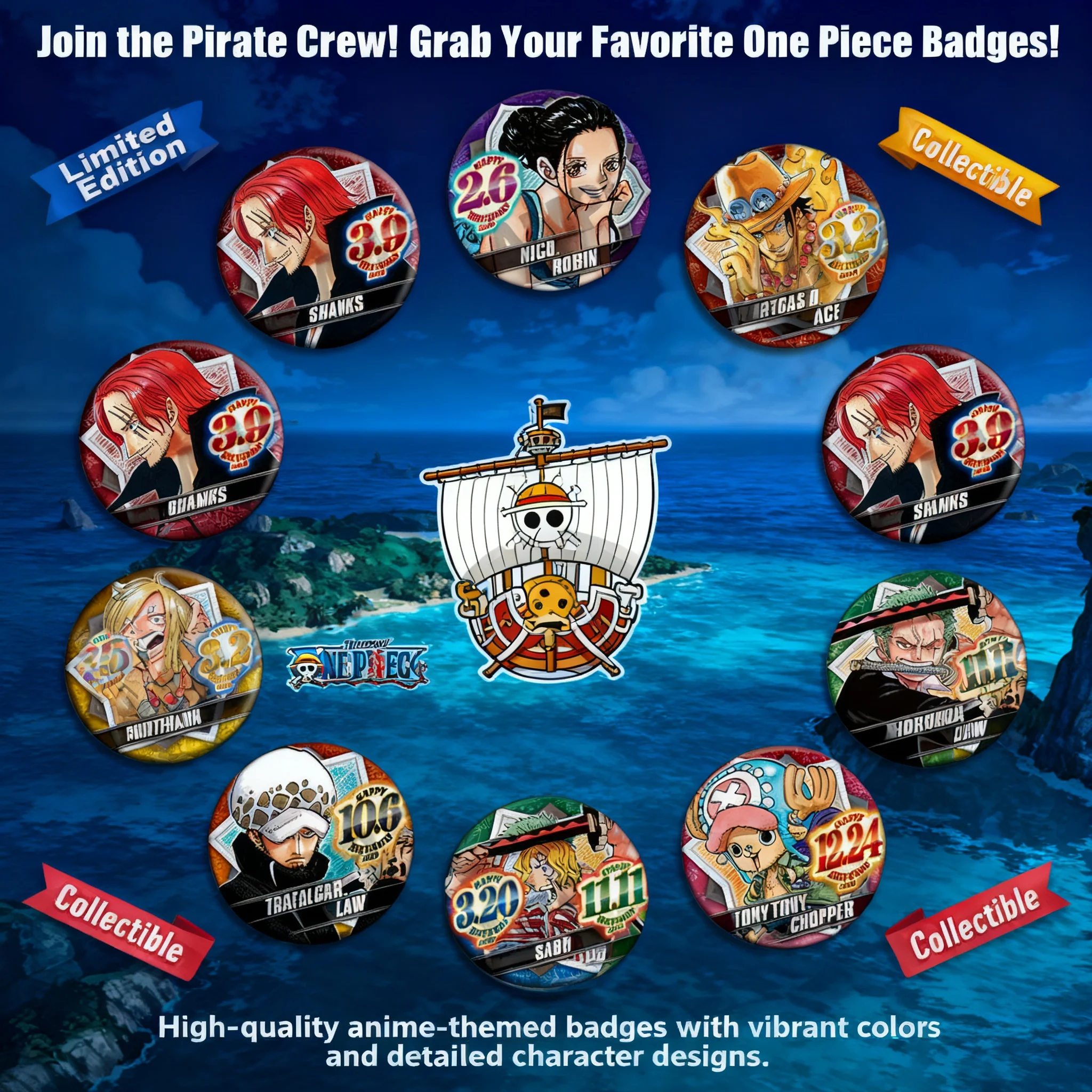 

One Piece Anime Badge 2020 Birthday Pin Luffy Zoro Chopper Sabo Ace Accessories for Fans Collection Gift