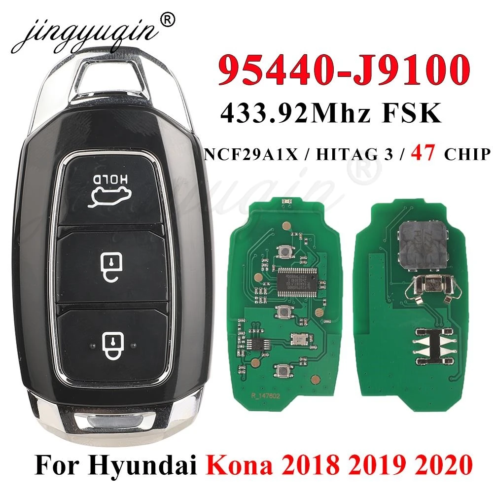 

jingyuqin 95440-J9100 Remote Car Key For 2018 2019 2020 Hyundai Kona FOb ID47 Chip Auto Proximity Smart Keyless Go Control