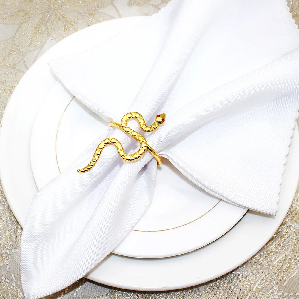 

6pcs Napkin Rings Snake Year 2025 Alloy Holiday Party Tableware Wedding Gathering Accessories Serviette Holder