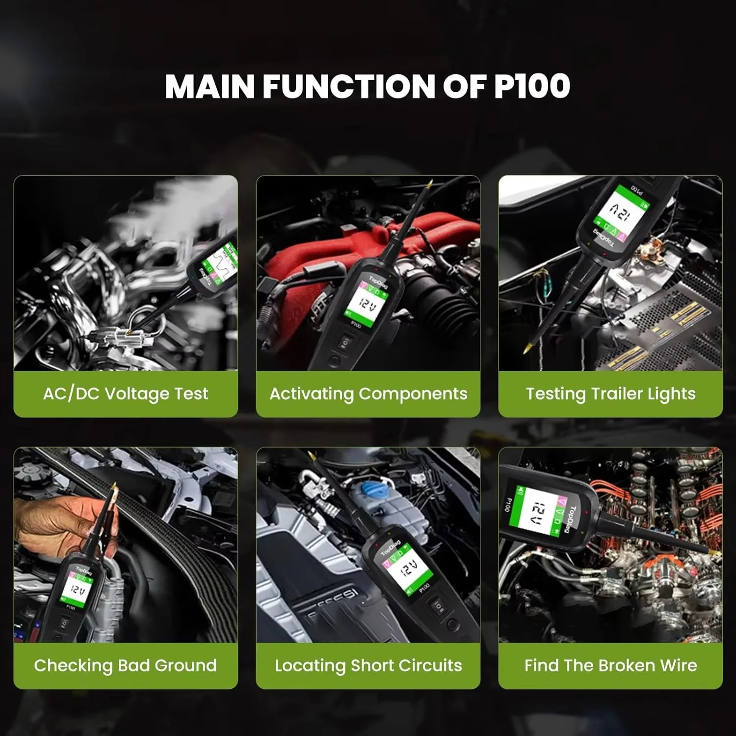 JDiag P100 Car Circuit Tester Automotive  Voltage Detector Electrical System Probe AC DC 12V 24V Universal Car Diagnostic Tool