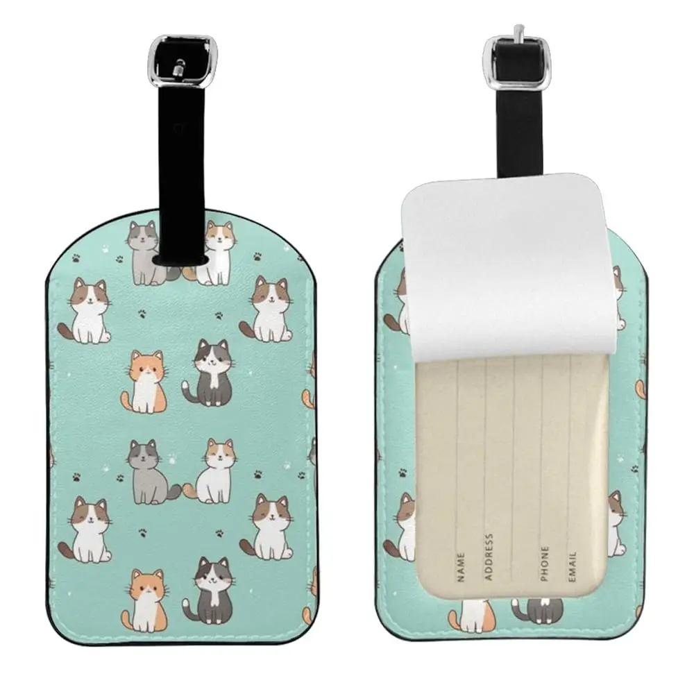 

Free ShippingCute Cartoon Kitten Luggage Tag for Suitcases,Kawaii Cats Kitty Green PU Leather Baggage Tags Bag Tags Travel Id La