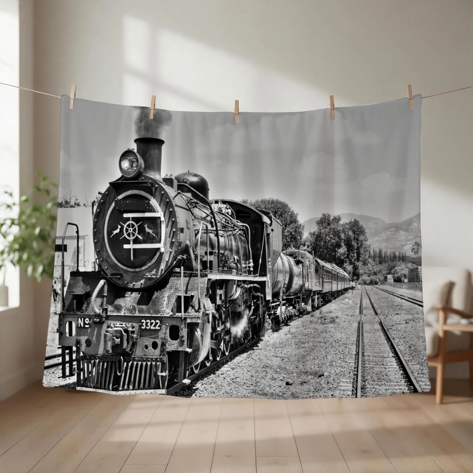 Steam locomotive from the good old days Throw Blanket couch cozy soft plush fuzzy picnic outdoor blanket