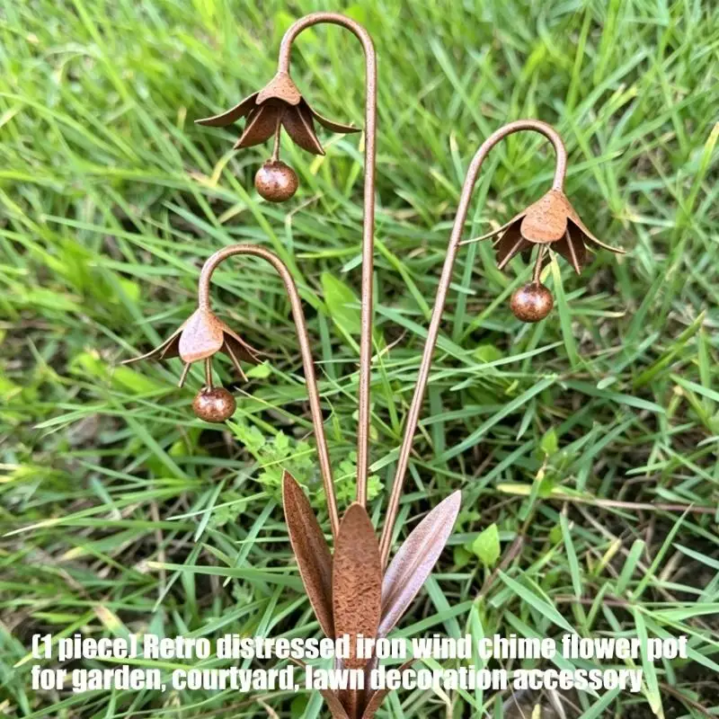 Rostiger Metall-Gartenstecker, rostige Glockenblumen-Gartenkunst, Eisen-Blumendekoration für den Außenbereich, rostiges Geschenk – Detail 4