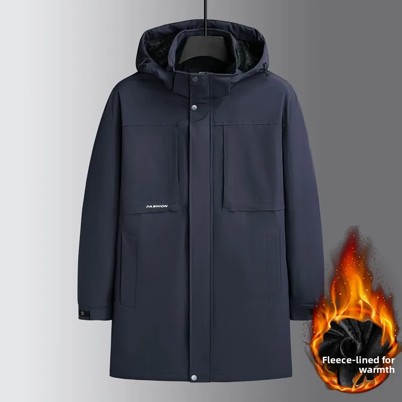 

Мужское демисезонное пальто большого размера с подкладкой, со съемным капюшоном, из утепленного хлопка, модное, для папы