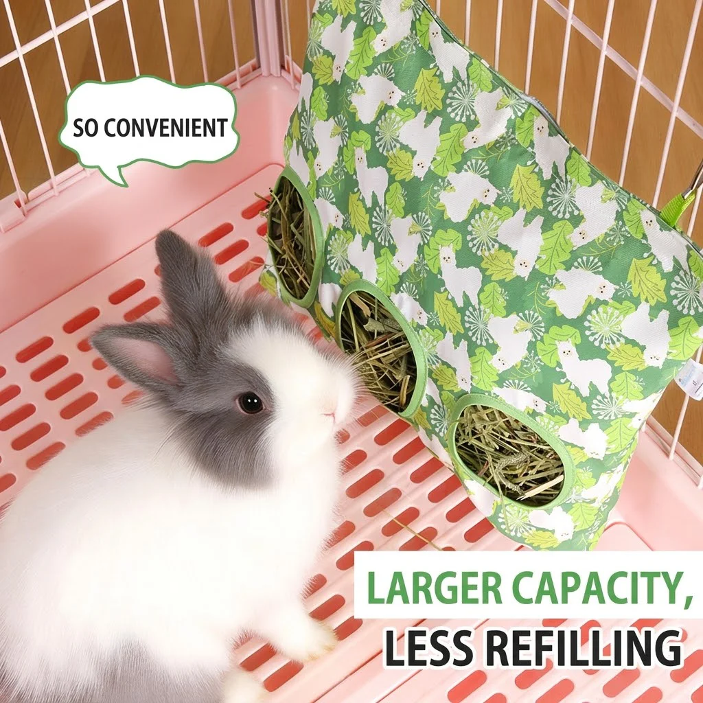 Rabbit Hay Bag Large Capacity Anti Waste Hanging Hay Feeder Anti Scratch Grass Holder For Guinea Pigs Chinchillas