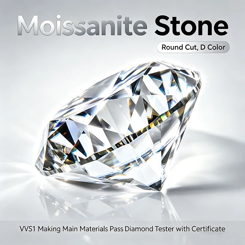 Moissanite Stone Loose Round Cut D Color VVS1 Pass Diamond Tester Gemstone for DIY Jewelry Making with Certificate