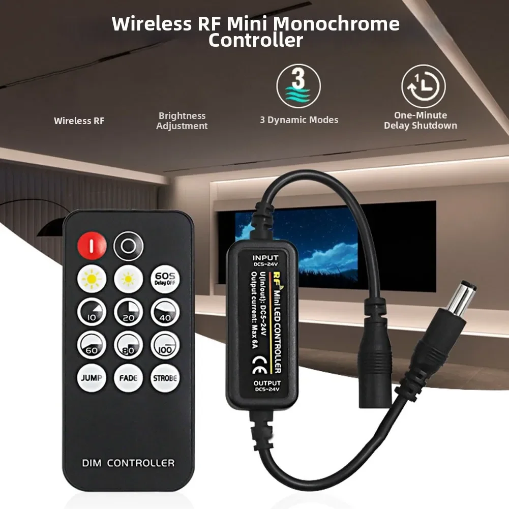 RF LED Strip Dimmer Controller 10 Level Brightness With Dynamic Modes For DC 5-24V Single Color Light Home Decoration