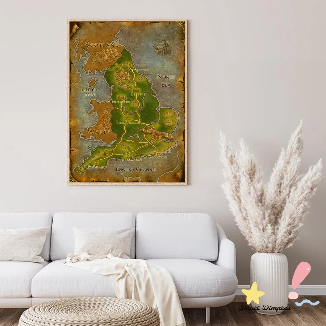 Map Of England - World Of Warcraft Style Map Game Poster Canvas Art Print Home Decoration Wall Painting ( No Frame )