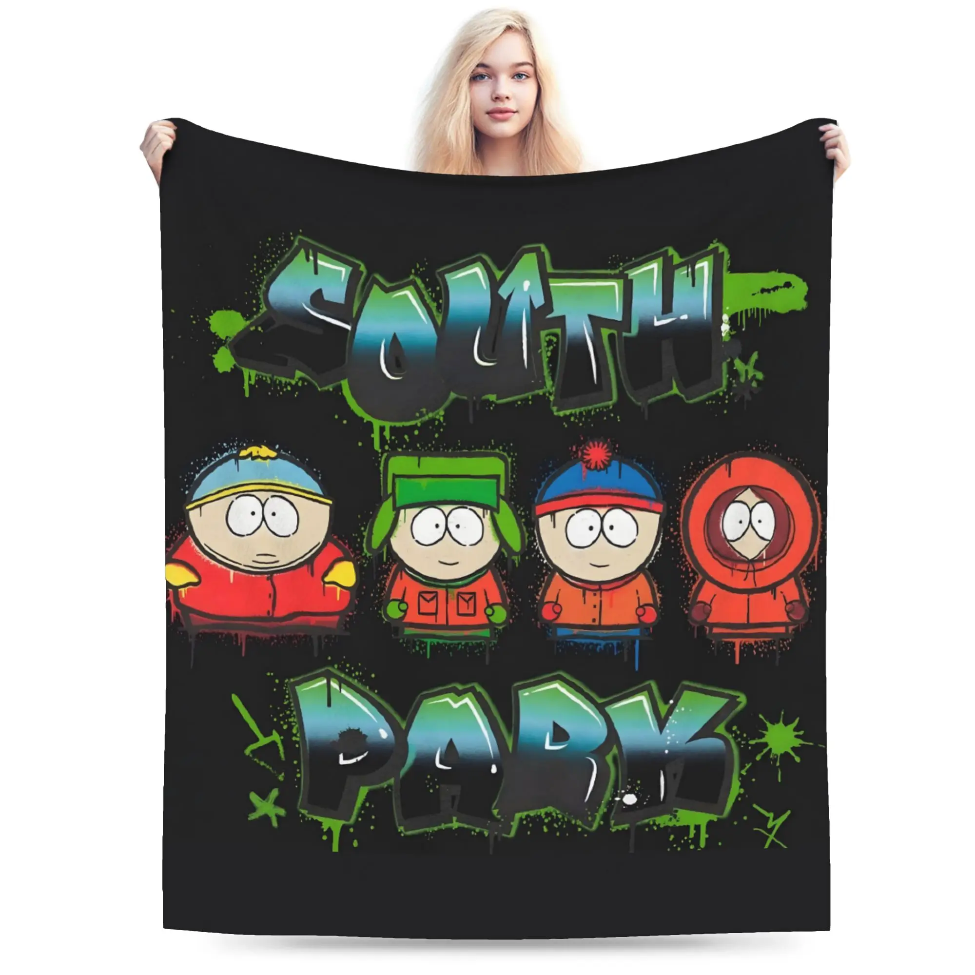 Custom Movie South Park Graffiti Blanket Warm Fleece Soft Flannel Cartoon Character Throw Blankets for Bedroom Couch Home Spring
