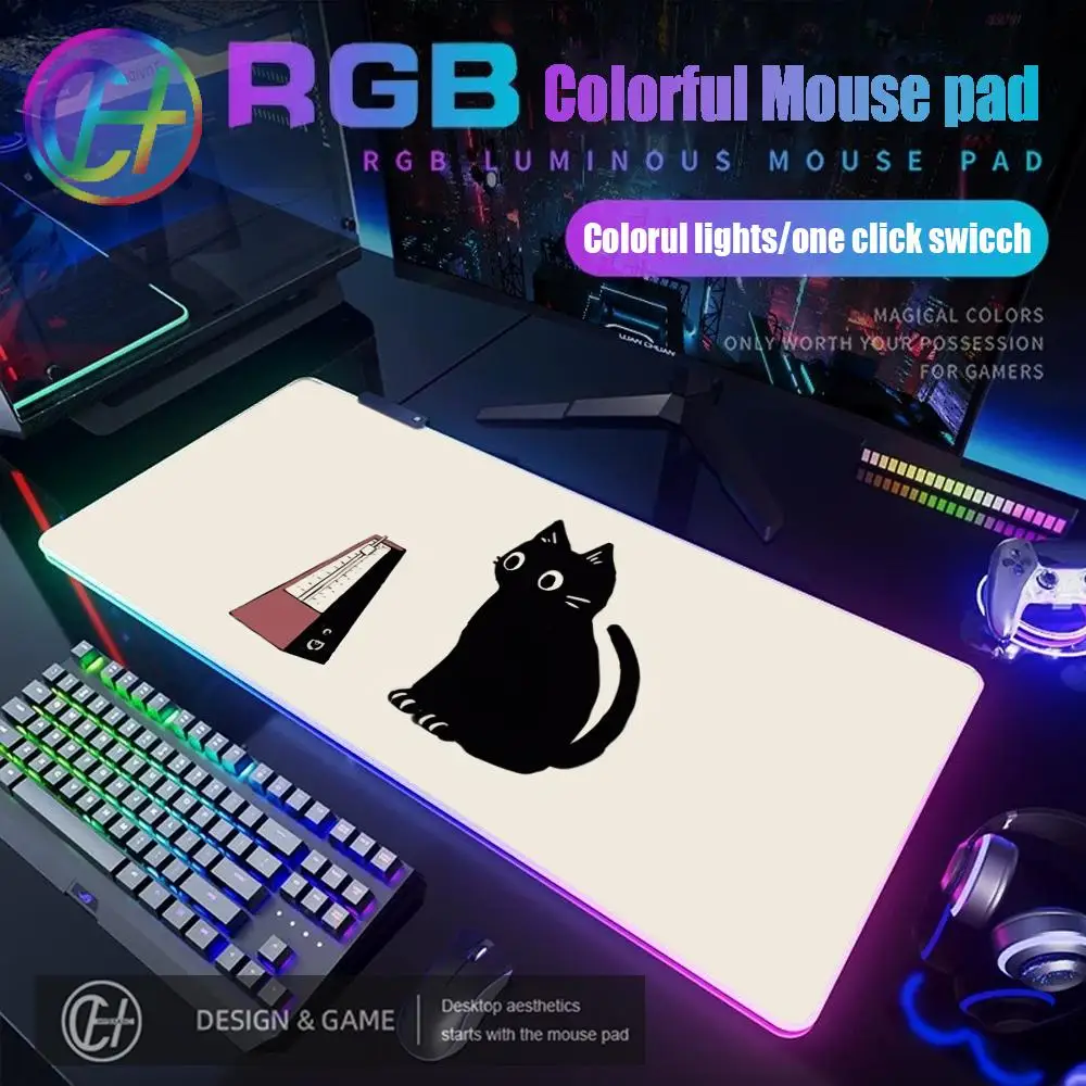 

A Large Cute Black Cat Anime Mouse Pad RGB Gaming Mouse Pad Desk Mat HD Gamer Large LED Light XXL HYBXAXC Mouse Pad