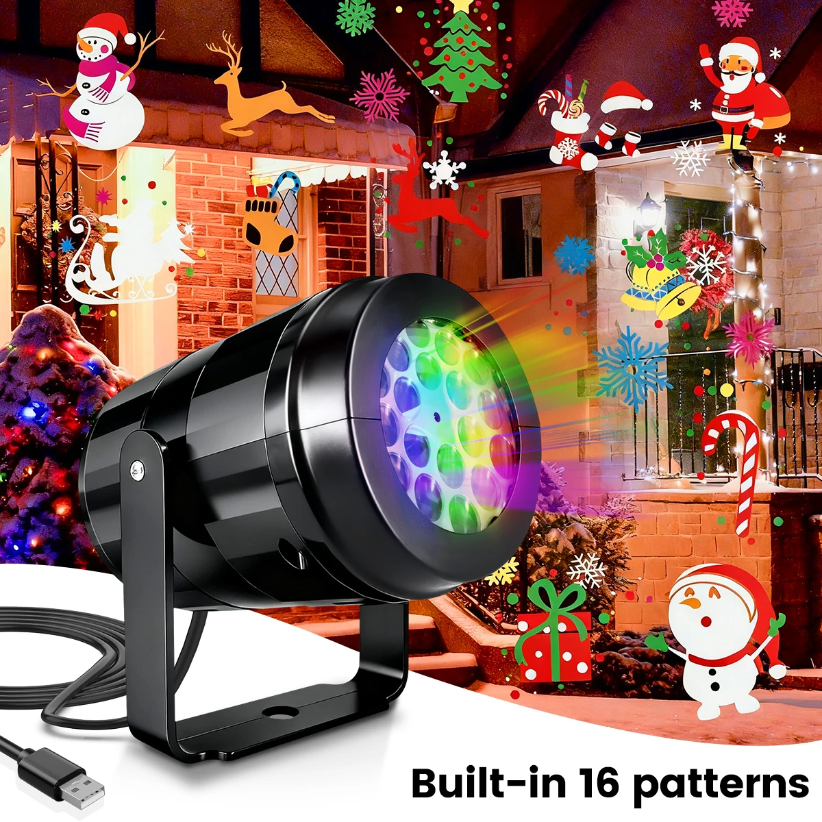 

Snowflake Christmas Projector USB Powered Rotating Christmas Pattern LED Stage Lights Outdoor Night Lighting Christmas Decor