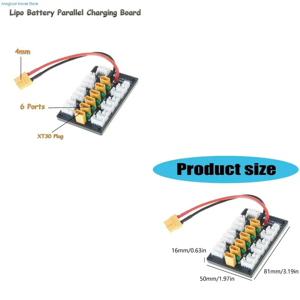 N2UB XT30 Parallel Charging Board 6 Port 20A for 1S to 3S Batteries Power Supply Durability for Home DIY Projects