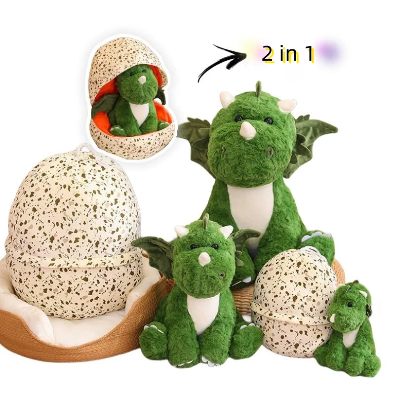 

Funny Child Interest Dinosaur Egg Two In One Plush Toys Home Decor Baby Accompany Fluffy Green Dragon Christmas Creative Doll