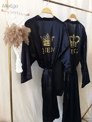 Customized herren Bademantel Seide Paar Set König und Königin Bad Robe Wifey und Ehemann Robe Satin Valentinstag bademäntel Persönliche