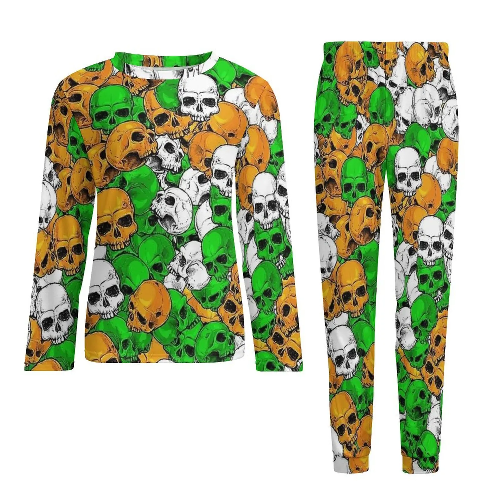 Halloween Pajamas Long Sleeves Irish Skulls Two Piece Sleep Pajama Sets Autumn Men Pattern Lovely Oversize Nightwear