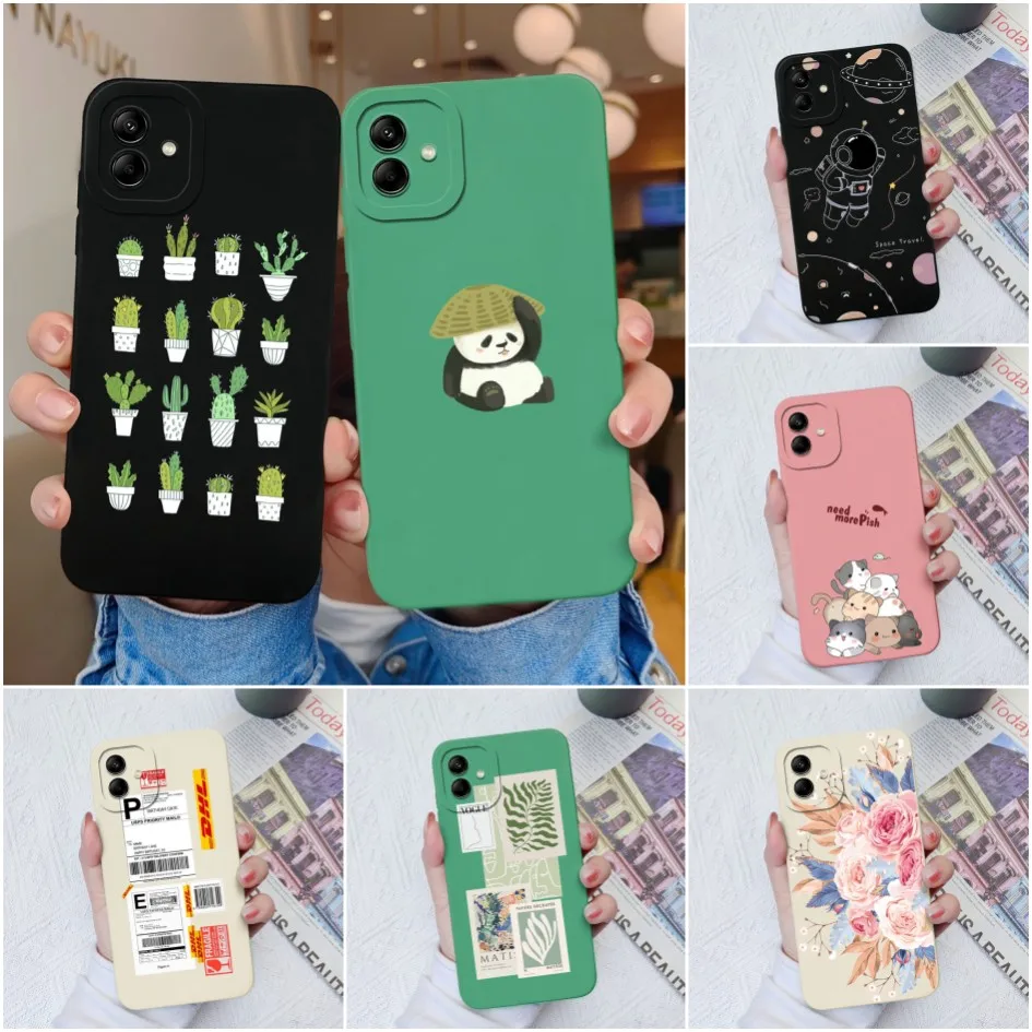 For Samsung Galaxy A04 A04e M04 Case Cute Fashion Astronaut Cactus Square Liquid Silicone Soft TPU For Samsung A04 e Funda Coque