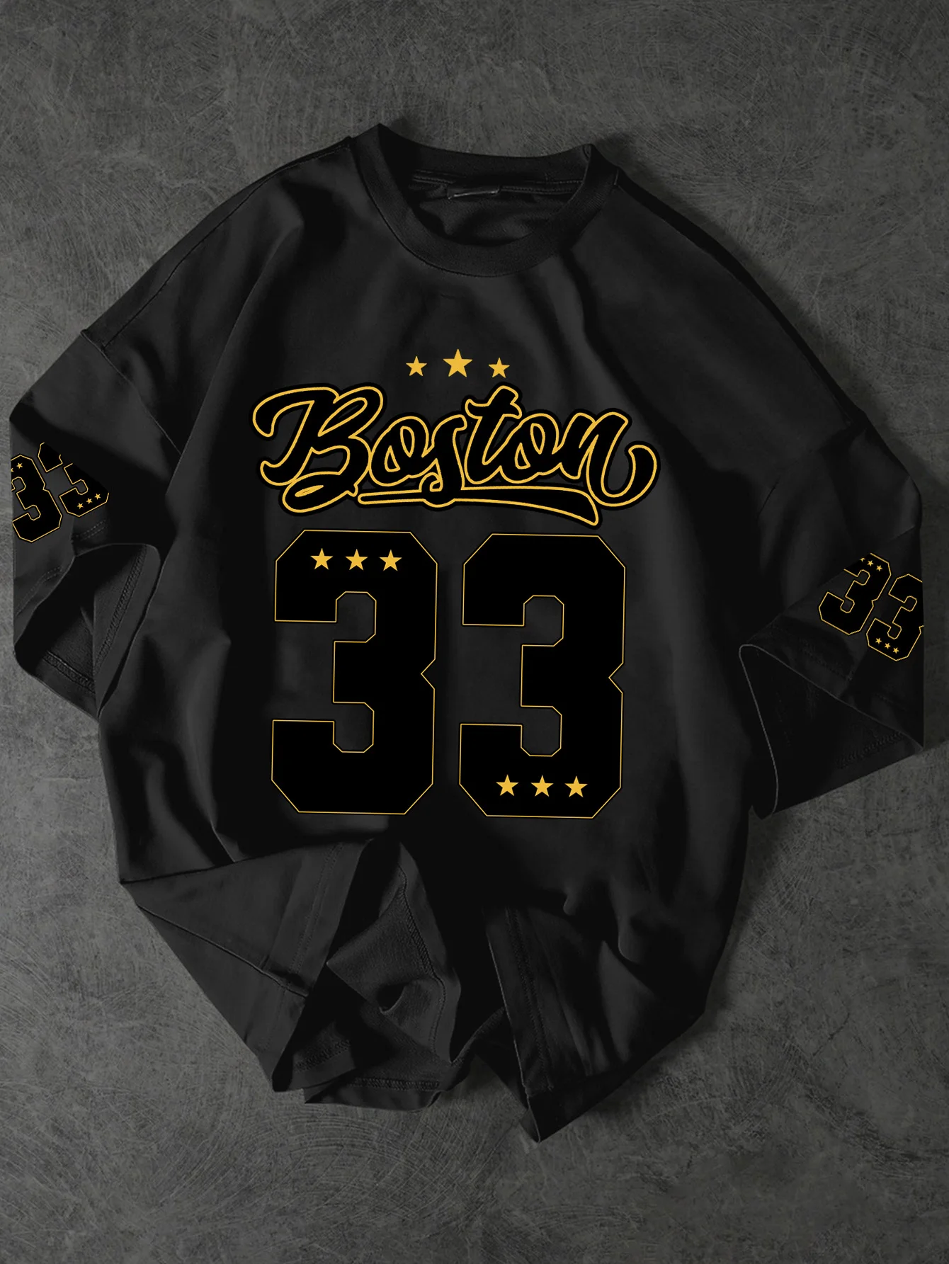 Oversized Men's Retro Style Boston T-Shirt Number 33 Print Crew Neck Short Sleeve Tops with Star Accent S-XXL