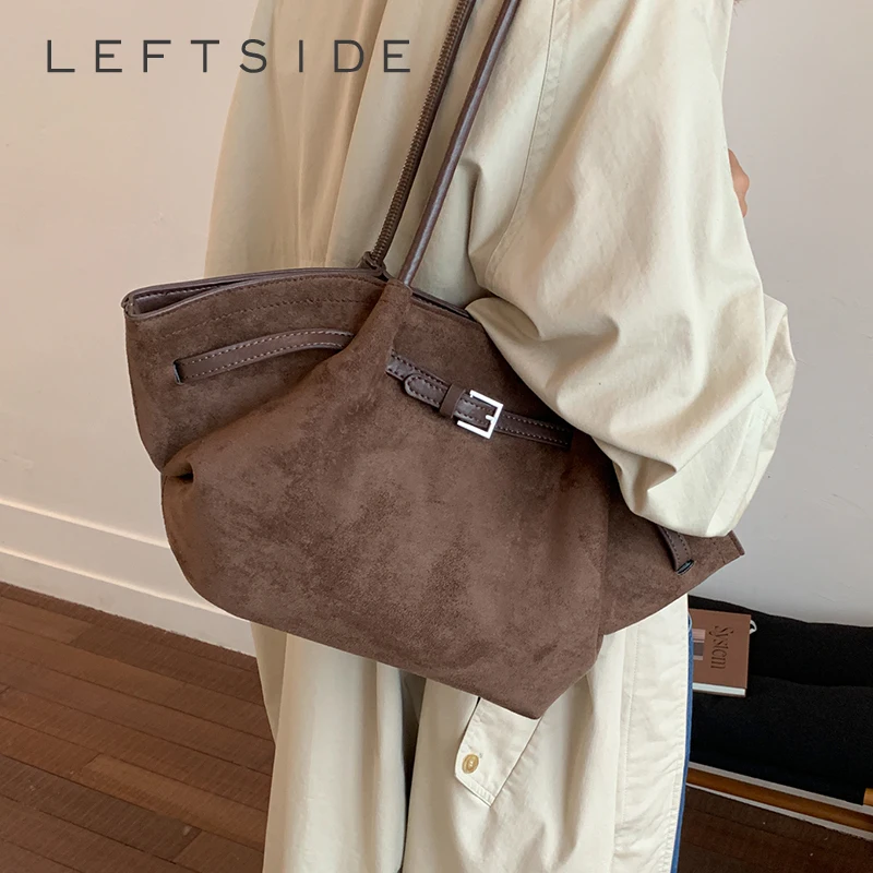 

LEFTSIDE Small PU Leather Tote Bags Lady Shoulder Bag for Women 2025 Winter New Korean Fashion Retro Simple Handbags and Purses