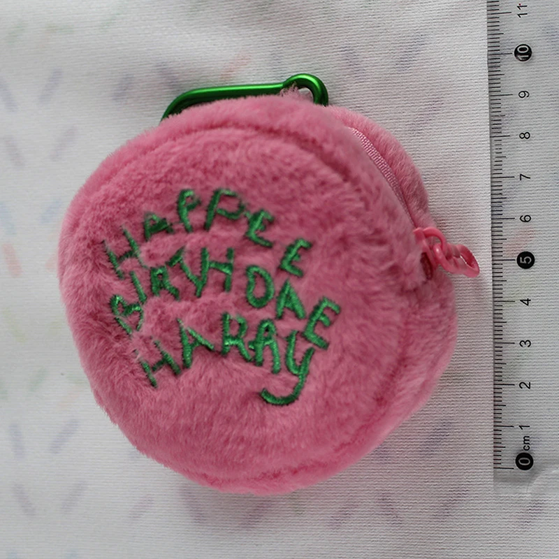 Pink Mini Round Small Makeup Bag Coin Purse Earphone Cord Storage Bag Cute Plush Cake Bag Portable Purse Coin Pouch Storage Bag