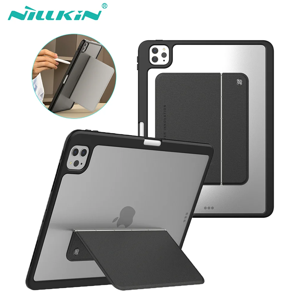 Stojak na tablet iPad NIllkin na przenośne tablety o przekątnej 9,7–11 cali. Regulowana podstawa ze skóry premium