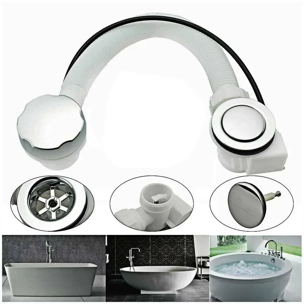 Set Bath Waste Pipe Plug Pop-Up Practical And Bath Bath Waste Pipe Convenient Handle Overflow Plastic Waste Chrome