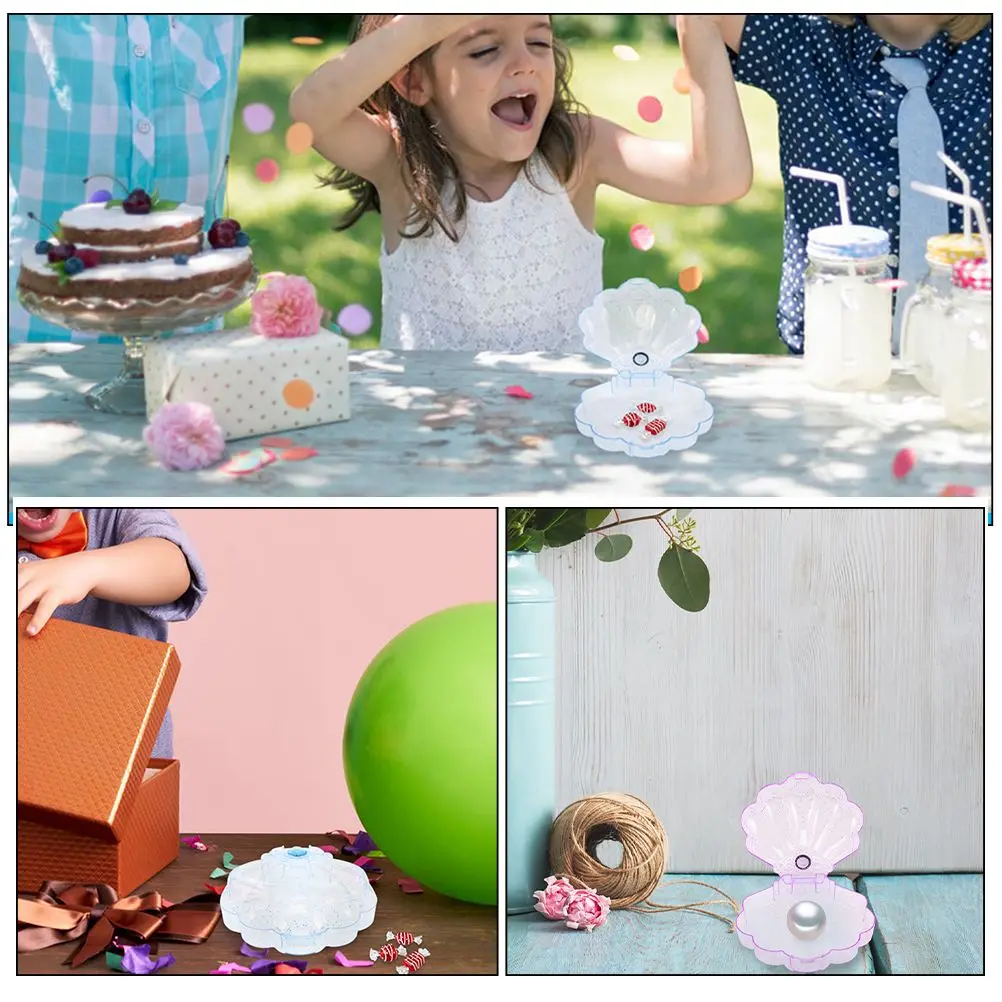 Children's 4 Pcs Bamboo Storage Box Clear Case Durable Material Storage Seashell Boxes Candy Container Small