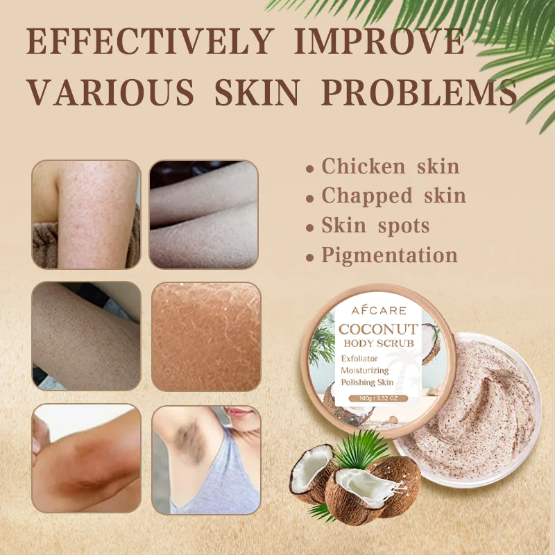 Coconut Exfoliator Body Scrub Smooth Skin Improve Chicken Skin Whitening Gentle Moisturizing 100g Deep Cleaning Cracked