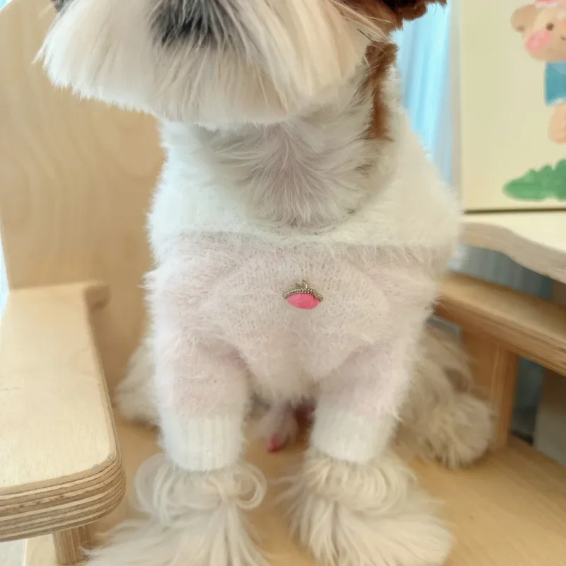 Dog Pink Love Sweater Dog Knitted Base Coat Pet Clothes Autumn and Winter Fadou Schnauzer Maltese Small Dog Cat Sweater