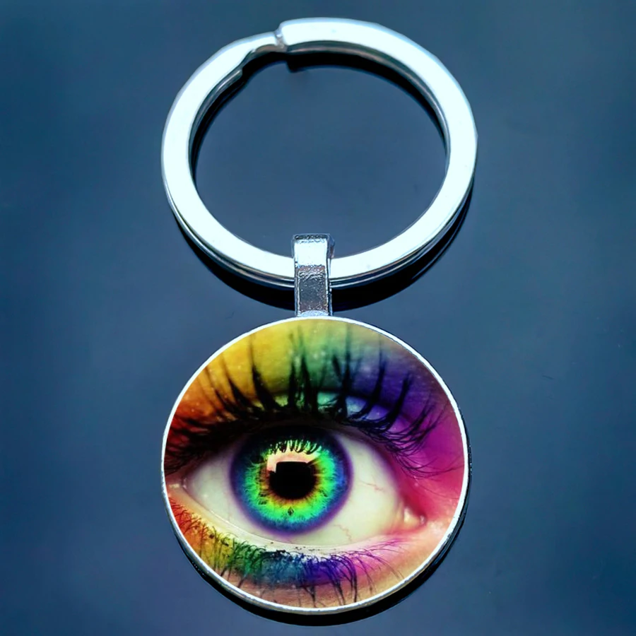 Colorful eye keychain with special blue pupils eye makeup glass keyring design and a touch of makeup eye key chain