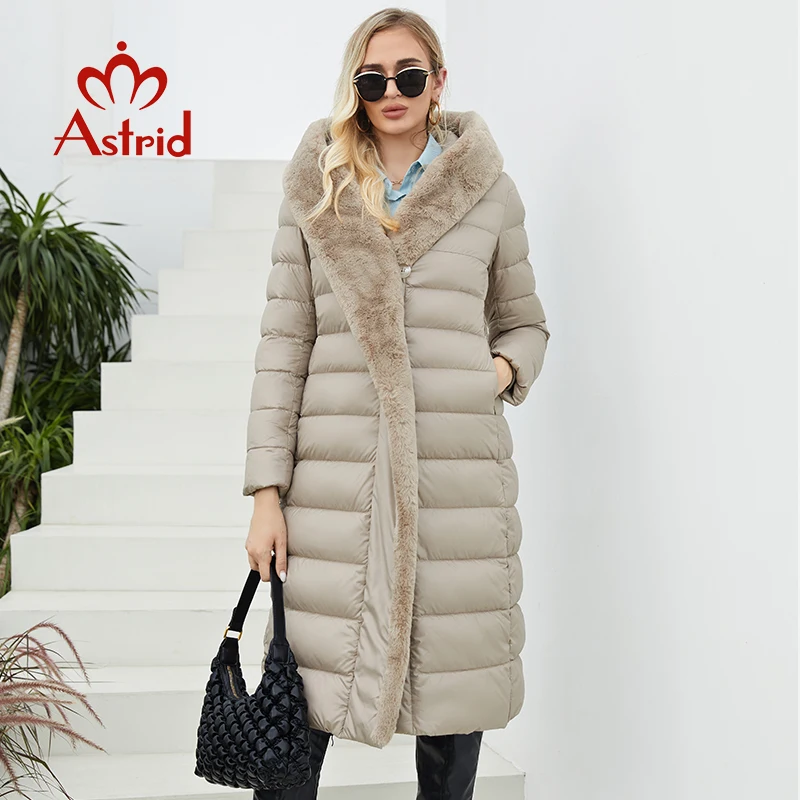 

Astrid 2022 New Winter Women's coat women parka long warm Jacket with Rabbit fur hood large sizes female clothing Design ZR-7518