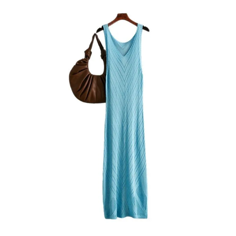 เซ็กซี่ Hollow OUT SMOCK ชุดผู้หญิงแฟชั่นแขนกุดสีชุดผู้หญิง 2025 ฤดูร้อนถัก Beach Holiday DRESS
