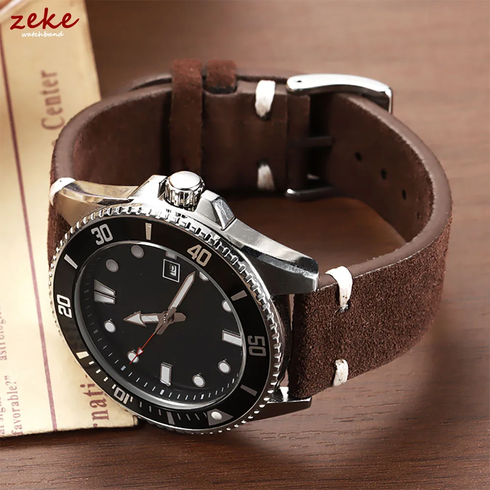 

Stitching Suede Leather Watch Strap 18mm 20mm 22mm for Samsung Galaxy Watch7/6/5/4 Vintage Brown Quick Release Bracelet Straps