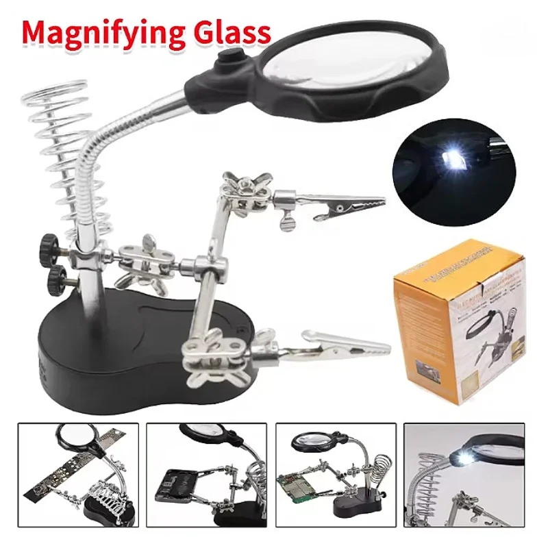 

Лупа светодиодное освещение подставка для пайки настольный держатель для пайки сварочное оборудование инструмент для ремонта вспомогательный инструмент третья рука помощь