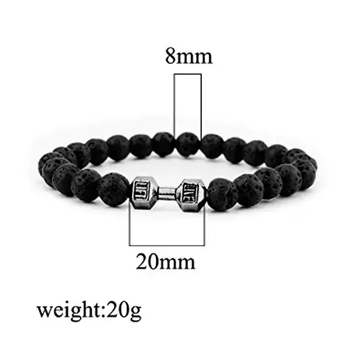 Fashion Black Frosted Beaded Silver Golden Gun Black Dumbbell Alloy Stretch Bracelet For Men Graduation Gift