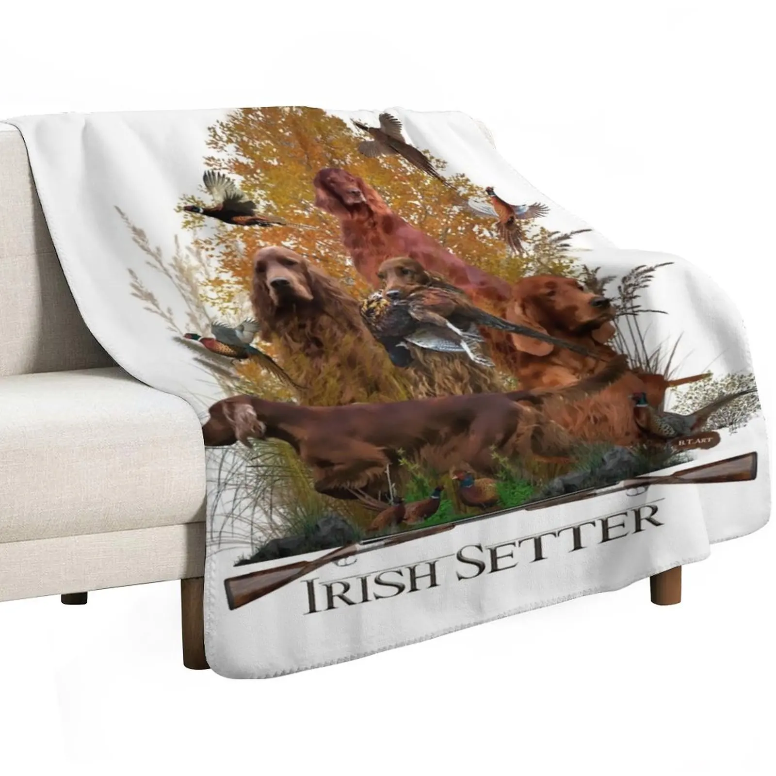 Irish Setter, Hunting season Throw Blanket Giant Sofa Luxury Throw warm winter Flannel Nap Travel Blankets