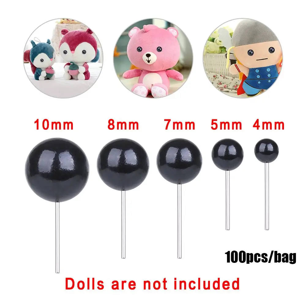 100pcs/Bag   4/5/7/8/10mm Plastic Dolls Accessories Animals Puppets making Bears Needle Felting Black Glass Eyes