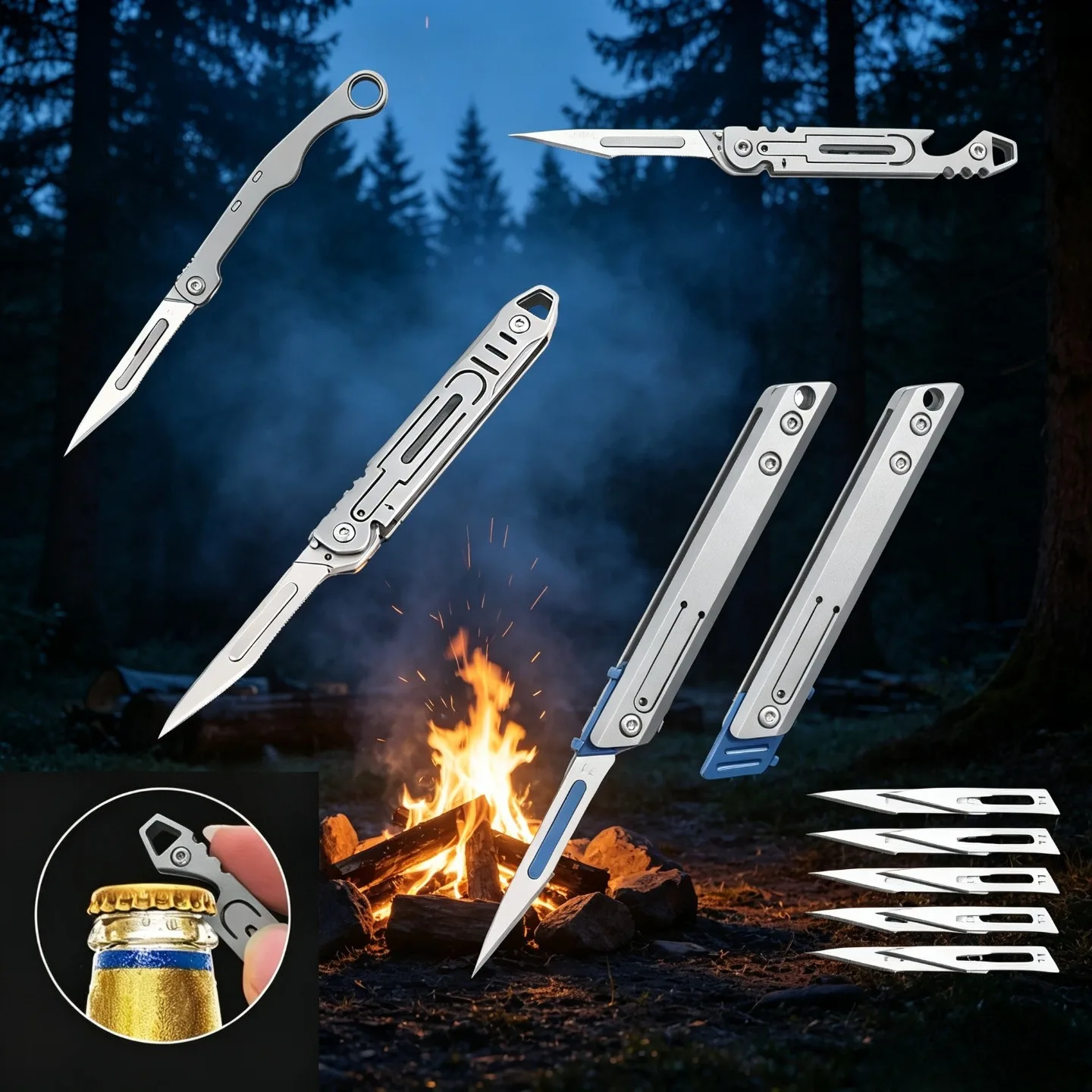 Stainless Steel Mini Art Knife, Replaceable Blade, Portable Unboxing Paper Art Cutting, Outdoor Keychain, Portable Knife