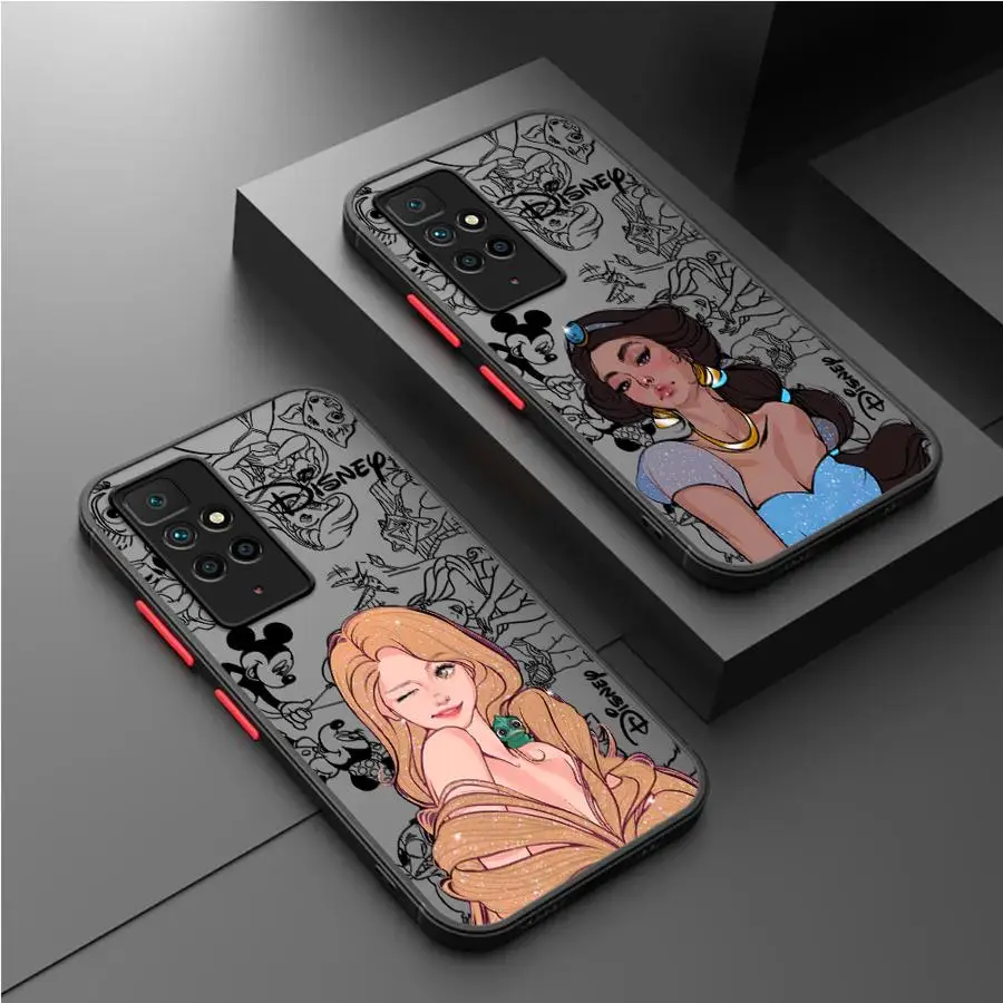 Disney Princess Matte Case For Xiaomi Redmi Note 11 13 Pro Plus 10 12 9S 12S 12C 9 8 K40 10C A1 8T 13C Phone Cover Black Shell