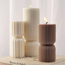 Stripe Scented Candle Mold DIY Simple Geometric Cylindrical Plaster Cement Silicone Mould 3D Craft Gift Home Decoration Supplies