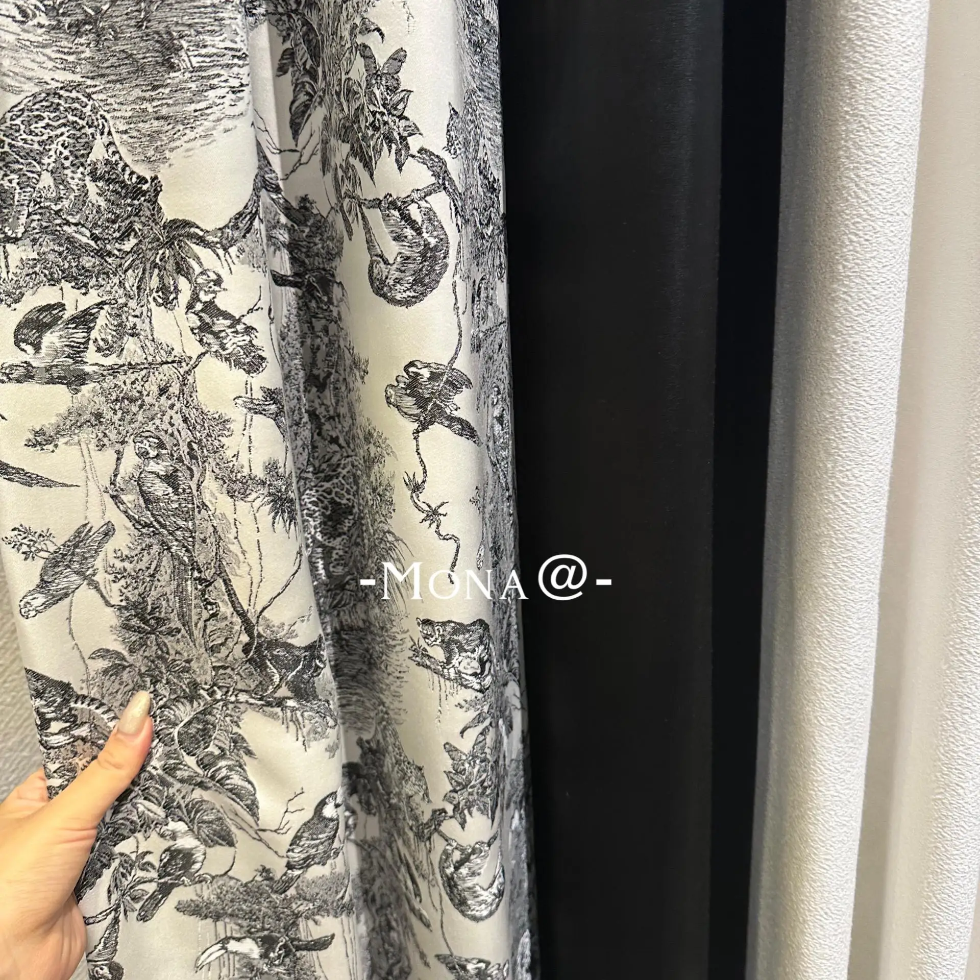 High-end Black and White Jungle Jacquard Chenille Thickened Splicing Curtains for Living Room and Bedroom Customized Partition