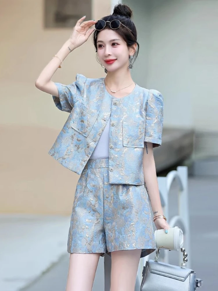

Short pants set women's summer 2025 new style high-end age reducing beautiful jacquard fashion two-piece set