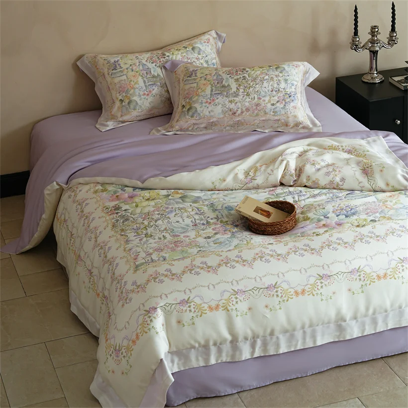 Luxury Silk Bedding Set with Duvet Cover Bed Sheet Pillowcases High End Mulberry Silk Double Queen Bed Linen Bedsheet King Size