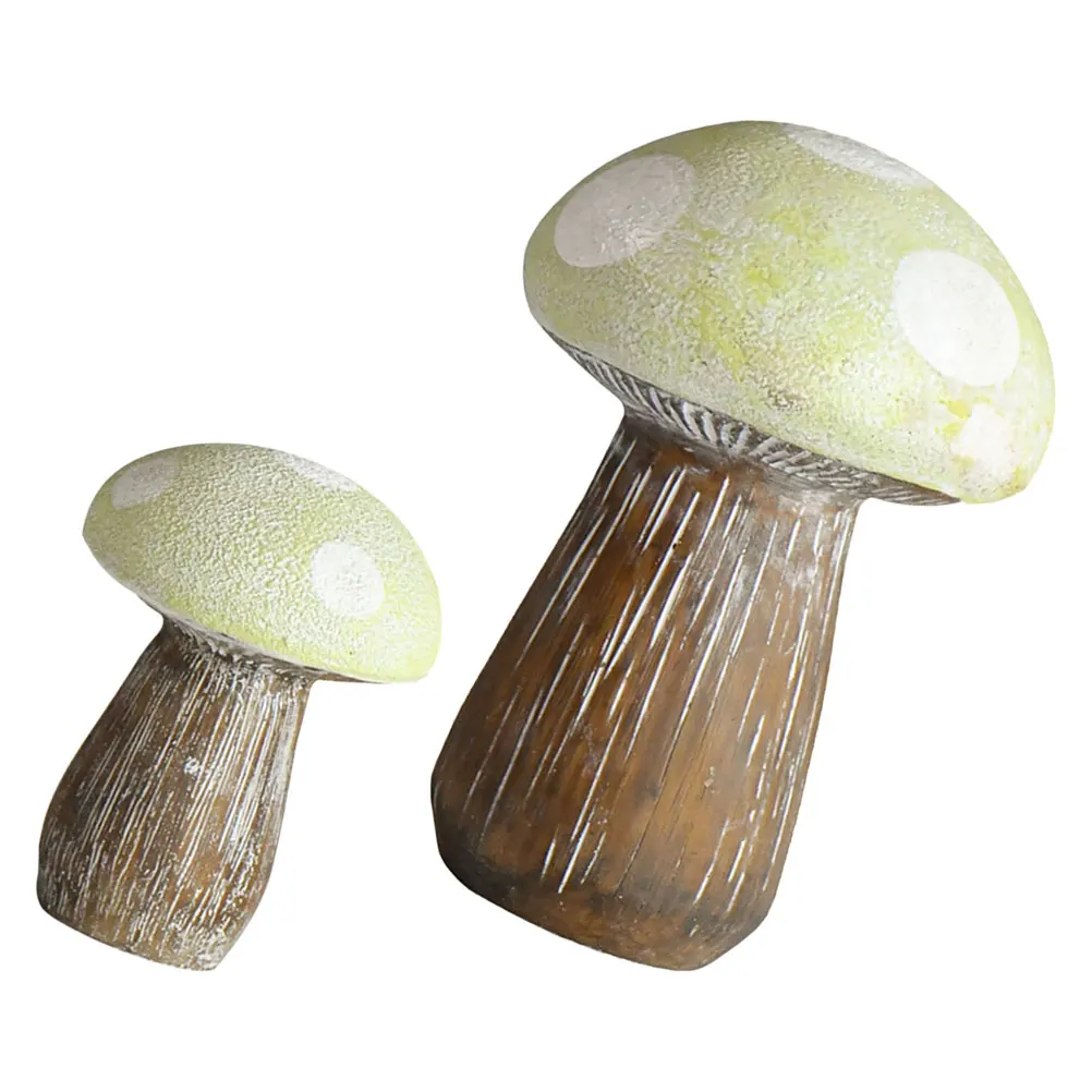 

2pcs Resin Mushroom Decorations Green Large Small Figurines Garden Lawn Desktop Statue Home Accessories