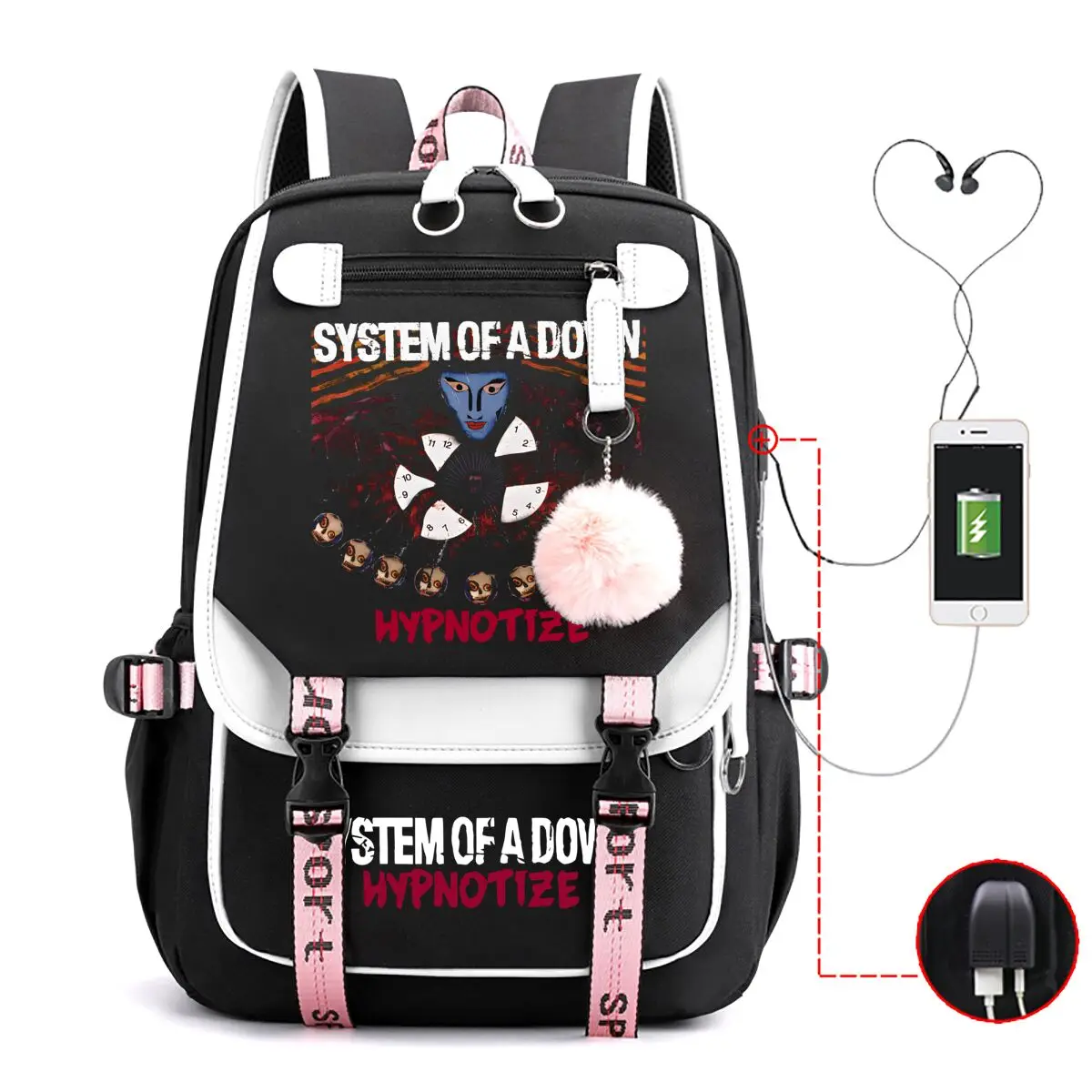 Rock Band Backpack Student Boys Girls BookBag Kids School Bag Laptop Shoulder Bags for Men Women Laptop Usb Port Bag