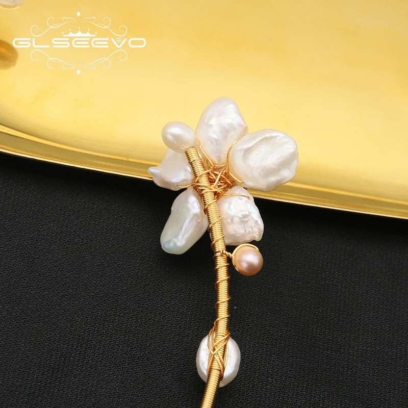 GLSEEVO Natural Fresh Water Baroque Pearl Chokers Necklace Delicate Pearl Flower Design Necklace Jewelry Gifts For Weddings