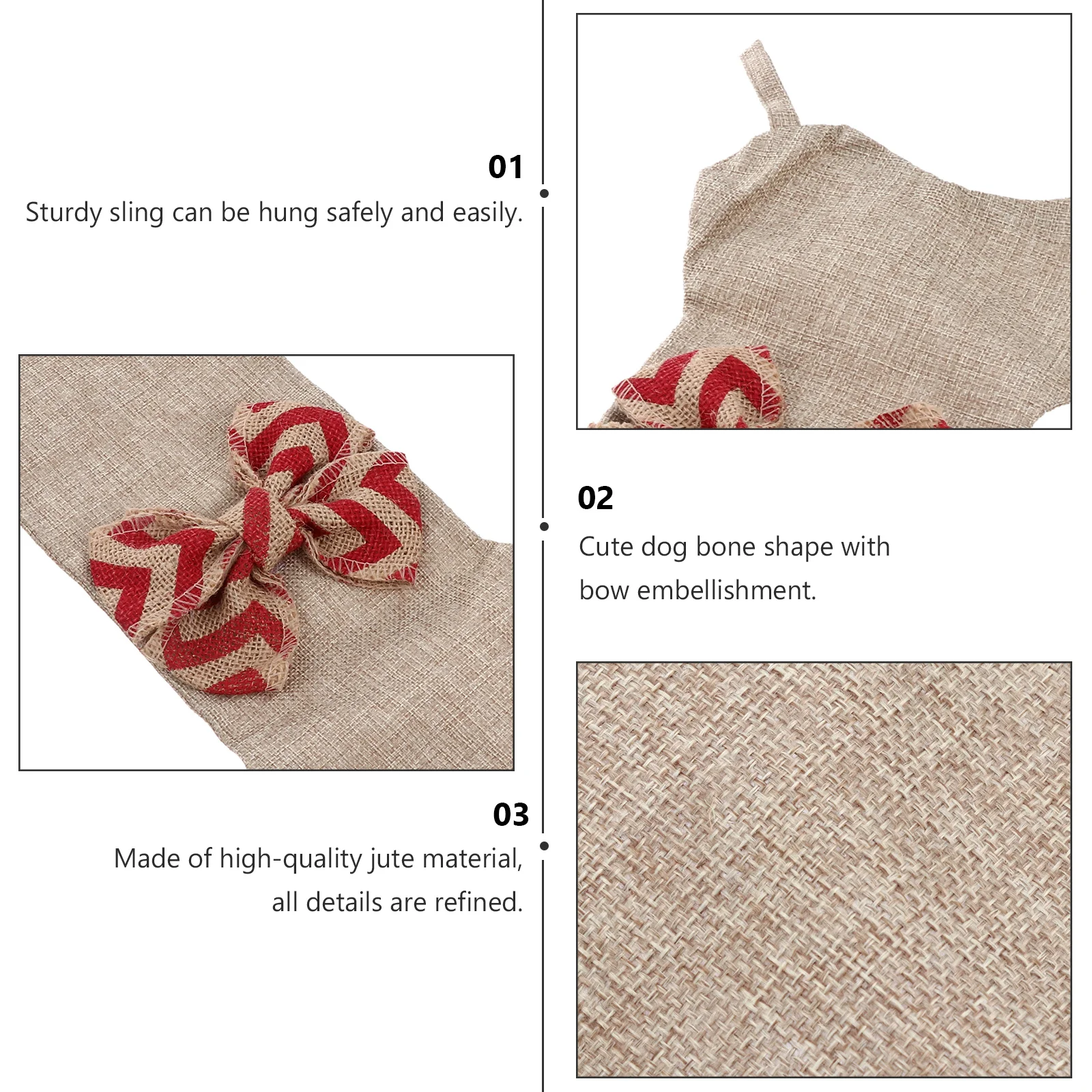 

Christmas Stocking Hanging Large Pets Bone Bow Burlap Decoration Rustic Xmas Stocking Gift Bag Holiday Fireplace Window Ornament