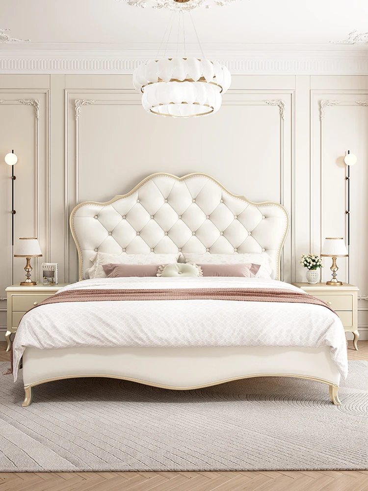 

American solid wood bed luxury bed 1.8m Modern minimalist master bedroom double 1.5 cream French bed cloud