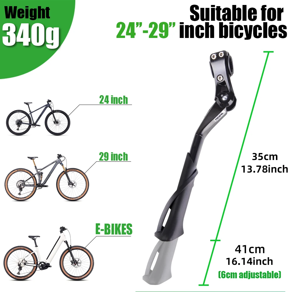 Rbrl suporte de bicicleta ajustável, suporte de alumínio para bicicleta, antiderrapante, durável, suporte lateral para bicicleta elétrica mtb de 24-29"