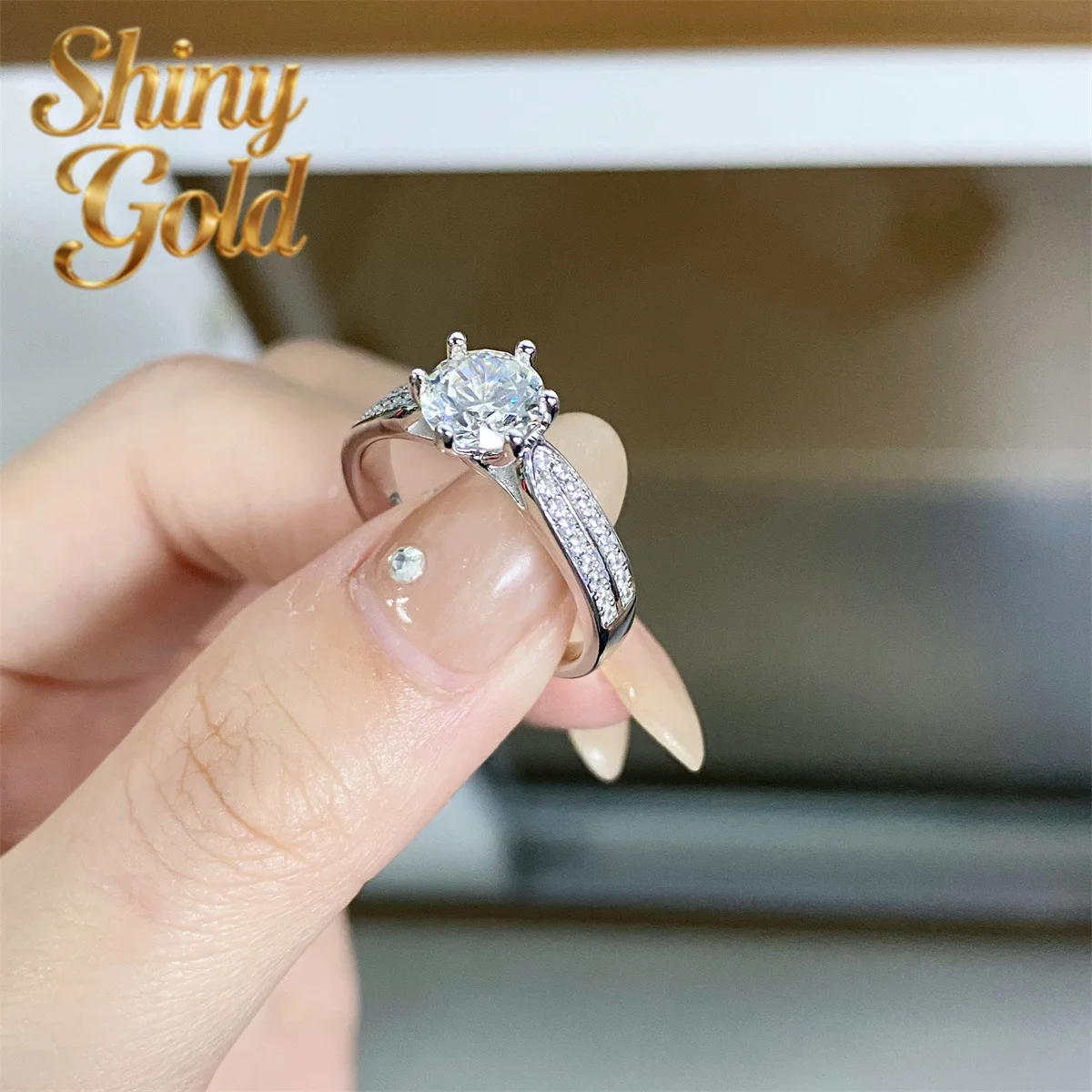 

Роскошное женское кольцо ShinyGold из белого золота 18 карат и платины PT950 с бриллиантом в форме звезды с шестью крапанами, цвет D, 1 карат