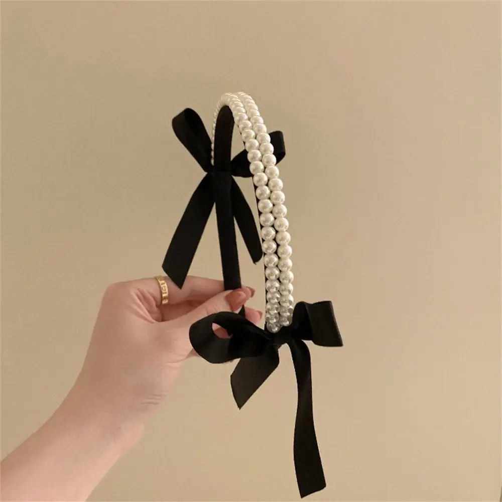 Cute Korean Pearl Bow Bezel Headwear Women Headband Girls Kwali Hair Bands Hairband Hoop for Holiday Party Hair Accessories 2023